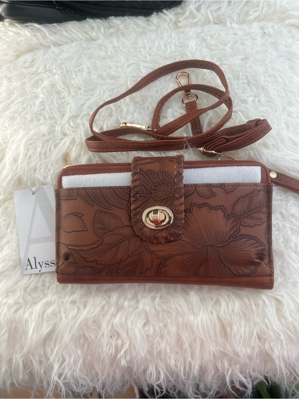 Alyss Floral Tooled Crossbody Wallet Purse